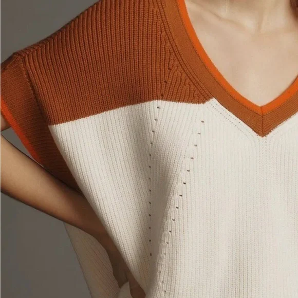 MAEVE Oversized V-Neck Pullover Sweater Color Block Sweater size Small - Picture 3 of 10